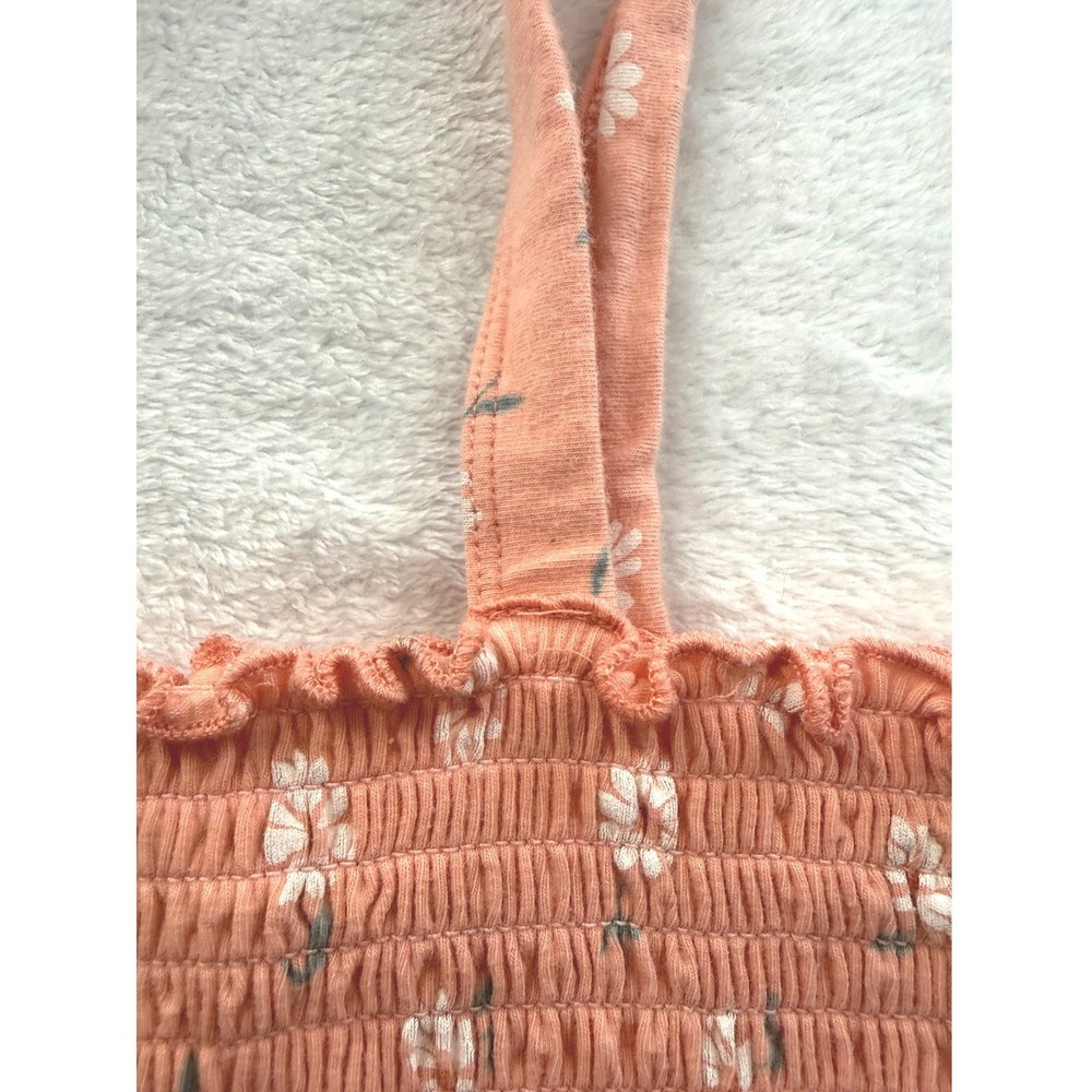 Hollister Smocked Tank Top Womens XS Peach Pink Daisy Floral Tie Strap Crop Cami - Picture 9 of 11